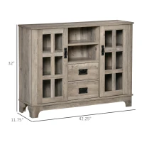 HOMCOM Sideboard Buffet Cabinet with Glass Door, Coffee Bar Cabinet with Storage Drawers & Adjustable Shelves for Kitchen, Living Room, Gray(m-3)