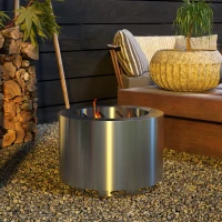 Outsunny Smokeless Fire Pit, Portable Camping Bonfire Stove with Poker for Backyard Patio Picnic, Stainless Steel, Silver(m-7)