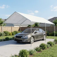 Outsunny 9.6' x 19.5' Carport Heavy Duty Galvanized Car Canopy w/ Included Anchor Kit, 3 Reinforced Steel Cables, White(m-8)