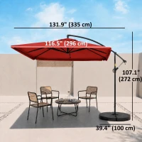 Outsunny Offset Patio Umbrella with Net and Umbrella Base, Adjustable Cantilever Canopy with Cross Base, Weight Plates and 8 Ribs for Backyard, Poolside, Garden, Wine Red(m-3)