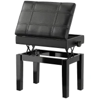 HOMCOM Faux Leather Keyboard Bench, 24.8" Adjustable Piano Bench with Padded Cushion and Storage, Black(m-9)