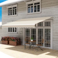 Outsunny 12' x 10' Retractable Awning Patio Awnings Sun Shade Shelter with Manual Crank Handle, 280g/m² UV & Water-Resistant Fabric and Aluminum Frame for Deck, Balcony, Yard, Cream White(m-12)