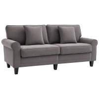 HOMCOM Modern 3 Seater Sofa, Corduroy Fabric 3 Seater Couch with Pine Wood Legs and Rolled Armrests for Living Room, Light Grey(m-9)