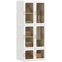 HOMCOM Portable Wardrobe, Foldable Plastic Closet with 6 Compartments, Hanging Rod and Magnetic Doors, White(m-9)
