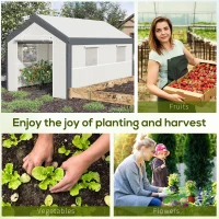 Outsunny 12' x 7' x 7' Greenhouse, Walk-in Outdoor Tunnel Green House with PE Cover, Steel Frame, 2 Roll-Up Zipper Doors & 4 Windows for Flowers, Vegetables, Tropical Plants, White/Dark Gray(m-10)