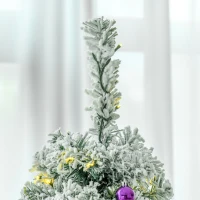 HOMCOM 9 Feet Prelit Artificial Snow Flocked Pencil Christmas Tree, Slim Xmas Tree with Warm White LED Light, Holiday Home Xmas Decoration, Green(m-10)