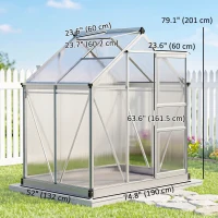 Outsunny 6' x 4' x 6.6' Polycarbonate Greenhouse, Walk-In Green House Kit Garden, Plants Grow, Galvanized Sheet Aluminum Frame(m-4)