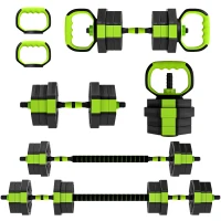 Soozier 6-in-1 Adjustable Dumbbell Set, Used as Kettlebell, Barbell, Dumbbell, Push-Up Stand, 44lbs Free Weights Set, Green(m-9)