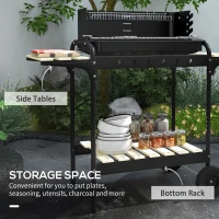 Outsunny Charcoal Barbecue Grill with Adjustable Grill Height, Portable BBQ Trolley with Ash Catcher and Wheels, Black(m-6)