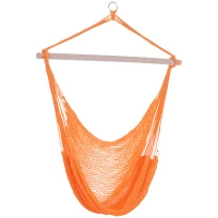 Outsunny Portable Hammock Chair, Hanging Woven Hammock Swing Chair Sleeping Bed for Outdoor Garden Yard Camping, Orange(m-2)