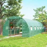 Outsunny 26' x 10' x 6.6' Walk-in Tunnel Hoop Greenhouse, PE Cover, Steel Frame, Roll-Up Zipper Door & 12 Mesh Windows for Flowers, Vegetables, Tropical Plants, Light Green(m-9)