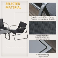 Outsunny 4 Piece Patio Furniture Set, Outdoor Conversation Set with Loveseat Sofa, Armchairs, Glass Top Coffee Table, Black(m-5)