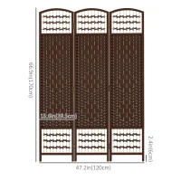 HOMCOM 3 Panel Folding Room Divider, Portable Privacy Screen, Wave Fiber Room Partition for Home Office, Brown(m-3)
