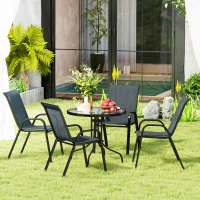 Outsunny Five-Piece Steel Patio Set, with Glass-Top Table - Dark Grey(m-8)