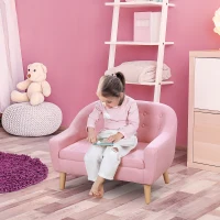 Qaba 2-Seat Kids Sofa, Toddler Sofa Couch, Linen-Like Fabric & Wood Frame Sofa Chair for Ages 3-7, 11" High Seat, Pink(m-10)