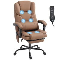 HOMCOM Office Chair with Massage, Pet-Friendly Faux Leather Reclining Desk Chair with Lumbar Support, Footrest, Brown(m-2)
