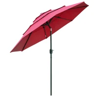 Outsunny 9FT 3 Tiers Patio Umbrella Outdoor Market Umbrella with Crank, Push Button Tilt for Deck, Backyard and Lawn, Wine Red(m-1)