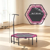 Soozier 48" Adult Hexagon Rebounder Trampoline Fitness Bungee Jumping Cardio Trainer Outdoor Bouncer Jumper Adjustable Bar Pink(m-3)