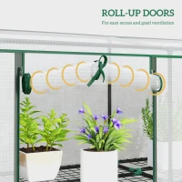 Outsunny 84.6" x 18.1" x 56.7" Lean-to Mini Greenhouse, 3-Tier Shelves, 3 Roll-Up Doors, PE Cover, White(m-6)