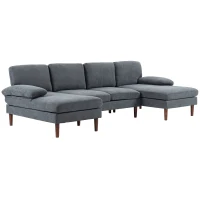 HOMCOM U Shape Couch with Double Chaise Lounge, Modern 4 Seater Sofa with Wooden Legs, Fabric Sofa for Living Room, Dark Grey(m-2)