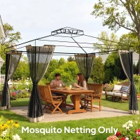 Outsunny Replacement Mosquito Netting for Gazebo 12' x 12' Black Screen Walls for Canopy with Zippers, Beige(m-8)