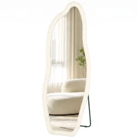 HOMCOM Standing Mirror, 63" x 23.6" Full Length Mirror with Velvet Padded Frame and Arched Top, Cream White(m-2)