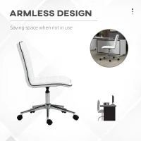 Vinsetto Mid-Back Armless Office Chair Task Chair with PU Leather, Adjustable Height and Swivel Seat Ribbed, White(m-6)