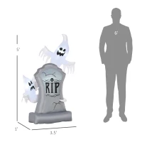HOMCOM 5.1 ft Inflatable Ghosts with Tombstone, Halloween Outdoor LED Light Yard Display, Waterproof(m-3)