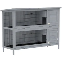 PawHut 2 Tier Wooden Rabbit Hutch Bunny Pet House Wooden Coop Run, Grey(m-9)