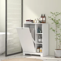 HOMCOM Laundry Cabinet with Removable Basket, Tilt Out Laundry Hamper with Adjustable Shelf and Open Compartments, White(m-8)