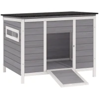 PawHut Duck Coop, Wooden Duck House Rabbit Hutch with Openable Roof, Removable Base, Elevated Legs, Ramp, Ventilated Windows(m-11)