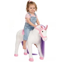 Qaba Ride on Horse for Kids 2+ Years, Toddler Riding Horse with Neighing, Stuffed Animal Horse Toy with Padding, White(m-1)