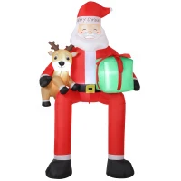 Outsunny 112" Giant Christmas Inflatable Hanging Santa Claus Sitting w/ Reindeer, Gift Box(m-13)