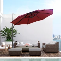 Outsunny 10' Hanging Tilt Offset Cantilever Patio Umbrella with 6-Level Adjustable Angle, Base Stand, UV Fighting Canopy, & 360° Rotation, Wine Red(m-2)