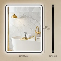 HOMCOM 36" x 28" Bath Mirror with LED Lights, Wall Mounted Restroom Mirror, 3 Colours, Dimmable, Horizontal/Vertical, Black(m-3)