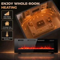 HOMCOM 60" Electric Fireplace, Ultra-Thin Recessed, Wall Mounted and Freestanding Fireplace w/ Flame Effect, 750W/1500W, Black(m-5)