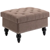HOMCOM 25" Storage Ottoman with Removable Lid, Button-Tufted Fabric Bench for Footrest and Seat with Wood Legs, Coffee(m-11)