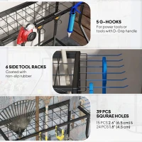 Outsunny 3-Tier Yard Tool Storage Rack, Garden Tool Organizer with Hooks for Long-Handled, Broom, Shovel, Blue(m-4)