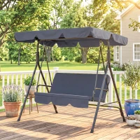 Outsunny 3-Seat Outdoor Patio Swing Chair with Removable Cushion, Steel Frame Stand and Adjustable Tilt Canopy for Patio, Garden, Poolside, Balcony, Backyard, Gray(m-9)