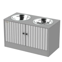 PawHut Elevated Dog Bowls with Storage Cabinet,  2 Stainless Steel Bowls, Slow Feeder, Dog Feeding Station for Large Dogs, Gray(m-1)