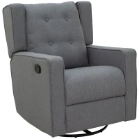 HOMCOM Wingback swivel recliner chair glider rocking chair for Nursery with Button Tufted, Padded Single Home Theater Seater for Living Room Bedroom, Grey(m-1)