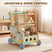 Qaba Wooden Baby Walker for 1-3 Year, Montessori Inspired Push Along Walker Toys, Multifunctional Activity Centre(m-6)