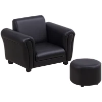 Qaba Kids Sofa Set with Footstool, Upholstered Armchair for Kids 18M+, Baby Sofa for Playroom, Children's Bedroom, Nursery Room, Black(m-1)