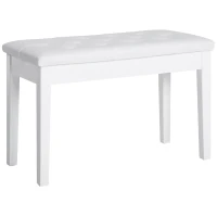 HOMCOM Piano Bench, Duet Piano Chair with Faux Leather Padded Cushion and Wooden Frame, Button Tufted Keyboard Bench, White(m-11)