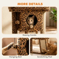 PawHut Cat Tree, Small Cat Tower with Perch, Scratching Post, Cat Condo, Toy Ball for Kitty, Leopard Print(m-5)