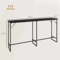 HOMCOM 70" Bar Table with Charging Station, Industrial Rectangular Bar Height Pub Table with Steel Frame, Black Wood Grain(m-3)