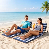 Outsunny Set of 2 Foldable Lounge Chairs with Carry Strap, Adjustable Backrest, Blue and White(m-8)