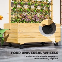 Outsunny Raised Garden Bed with Trellis and Wheels, Outdoor Planter Wooden Elevated Garden Bed for Garden, Patio, Natural(m-5)