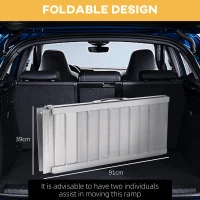 HOMCOM 3ft Textured Aluminum Folding Wheelchair Ramp, Portable Threshold Ramp, for Scooter Steps Home Stairs Doorways(m-6)