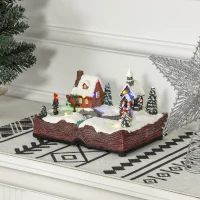 HOMCOM Christmas Village Houses with LED Lights, Music, Christmas Village Decoration with Rotating Ice Skaters, Battery Operated(m-2)